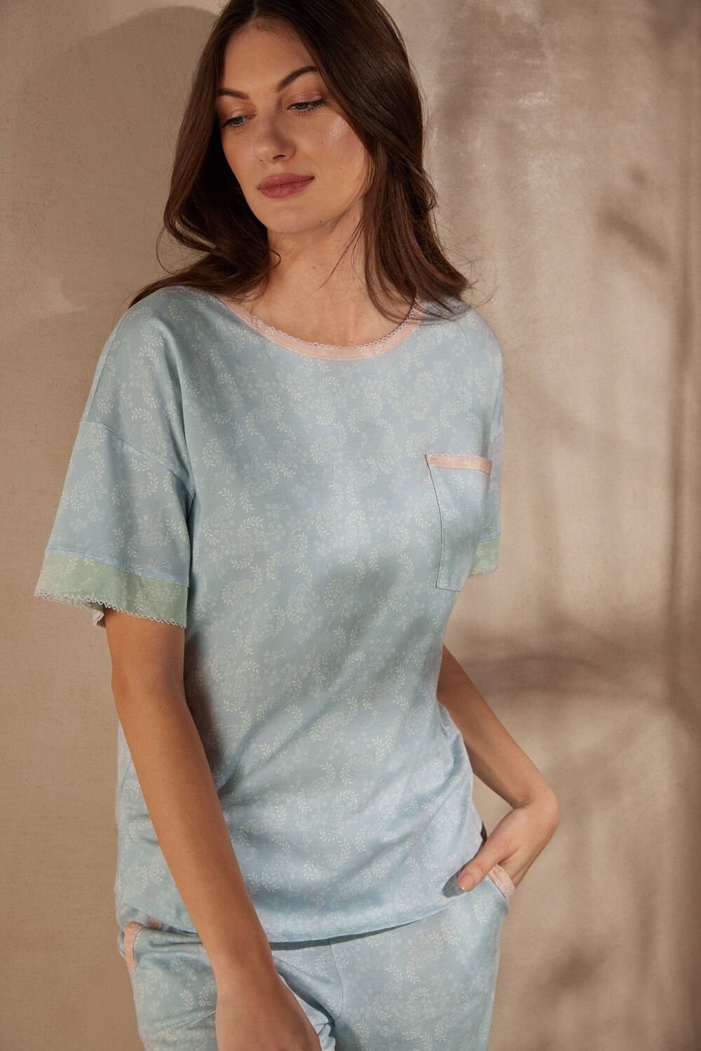 Intimissimi Romantic Cashmere Short Sleeve Cotton Top Light Blue - 226j - Romantic Cashmere Print | 8957CNEKQ