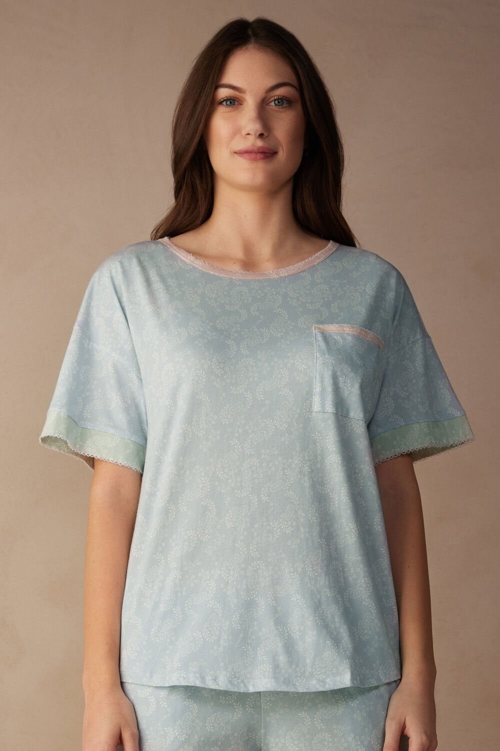 Intimissimi Romantic Cashmere Short Sleeve Cotton Top Light Blue - 226j - Romantic Cashmere Print | 8957CNEKQ