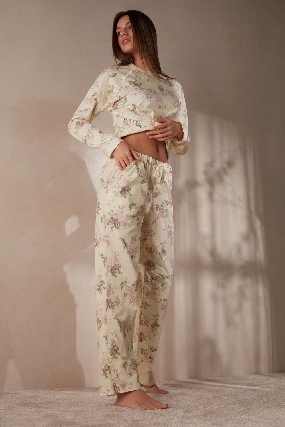 Intimissimi Scent of Roses Full Length Cotton Cloth Pants Print - 205j - Scent Of Roses Print | 3089LKQGP