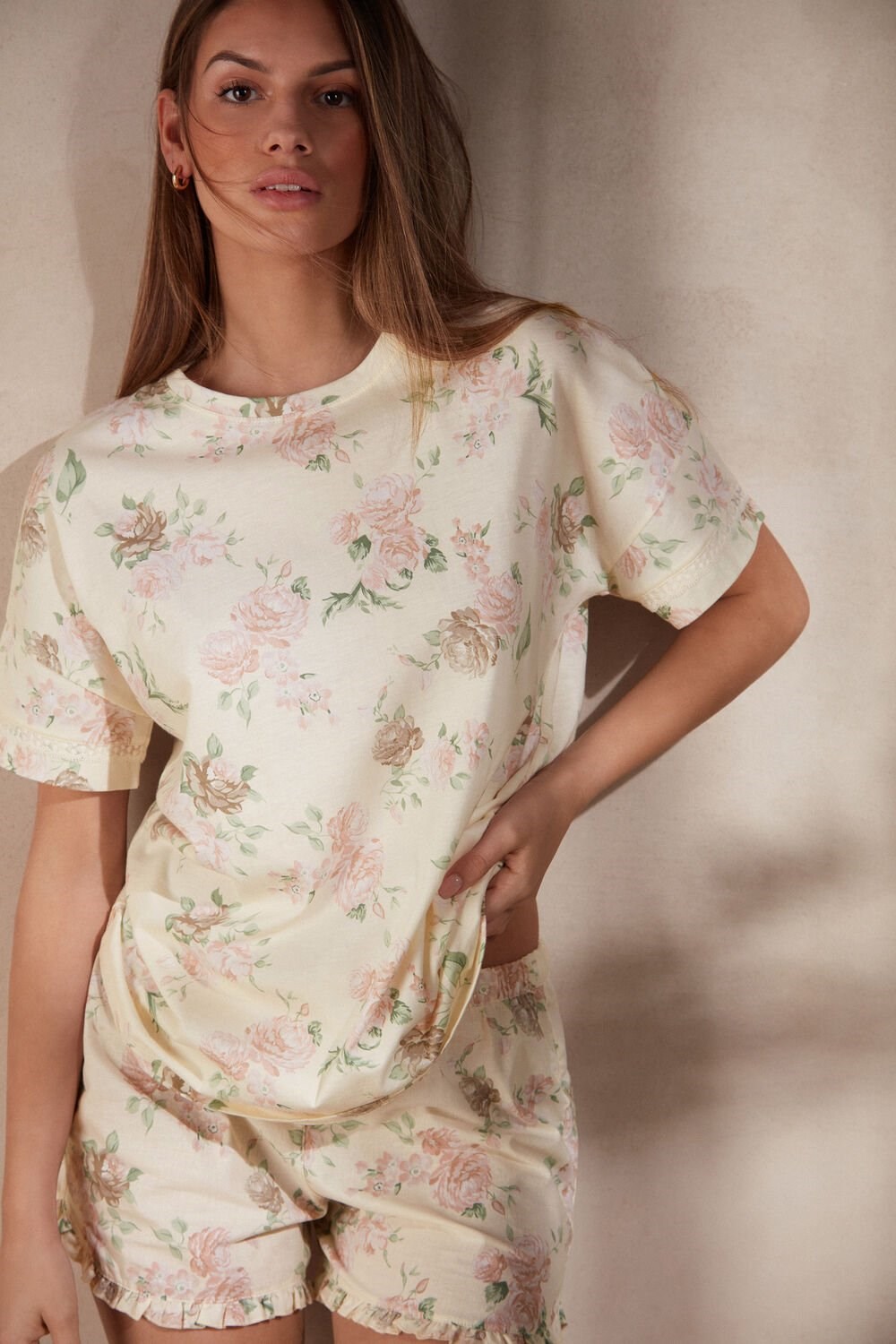 Intimissimi Scent of Roses Short Sleeve Cotton T-shirt Print - 205j - Scent Of Roses Print | 5167YZFWA