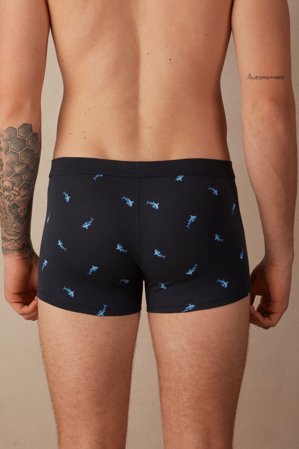 Intimissimi Shark Boxers in Natural Fresh Supima® Cotton Blue - 315j - Midnight Blue Shark Print | 5829YIOWB