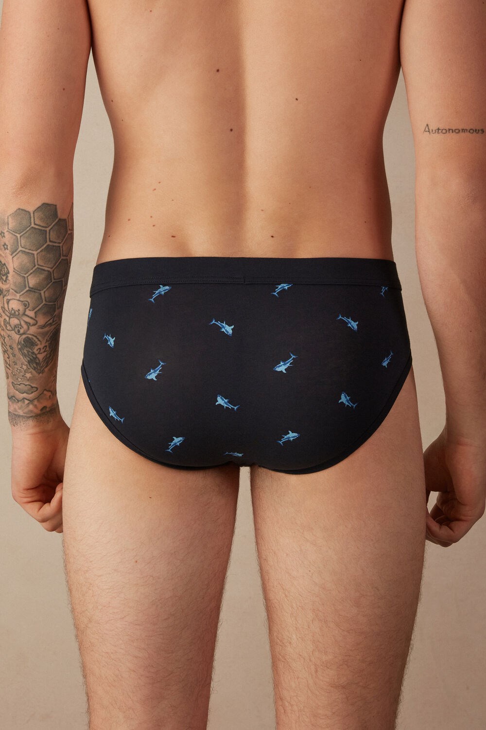 Intimissimi Shark Briefs in Natural Fresh Supima® Cotton Blue - 315j - Midnight Blue Shark Print | 6392MRIUH