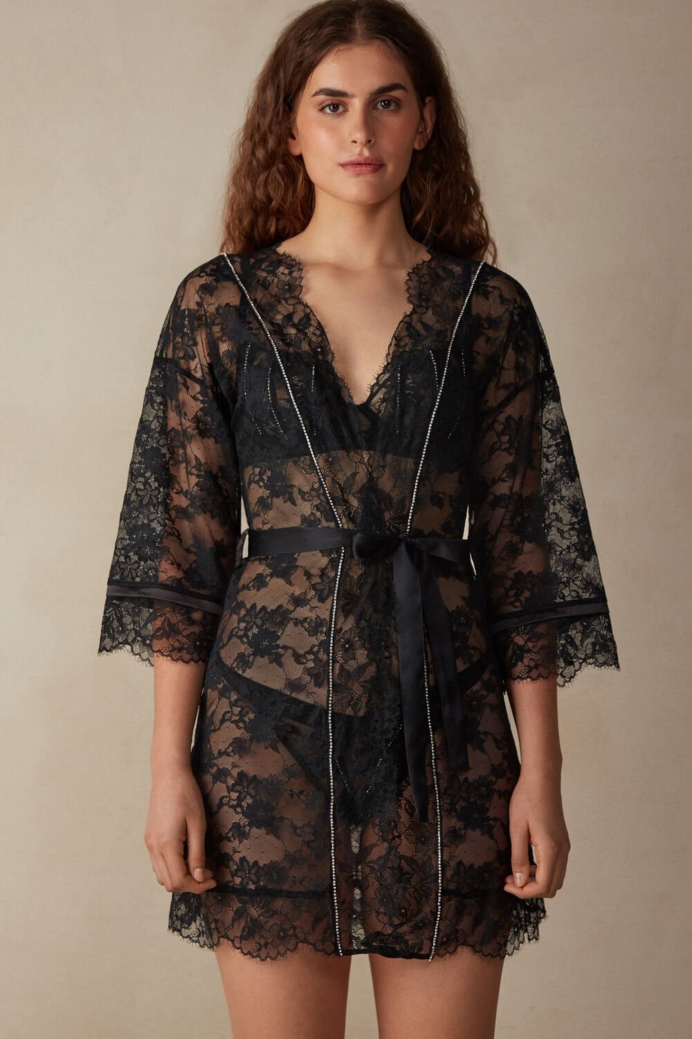 Intimissimi Shine High Like Stars Lace Kimono Black - 019 - Black | 2943KOFBD