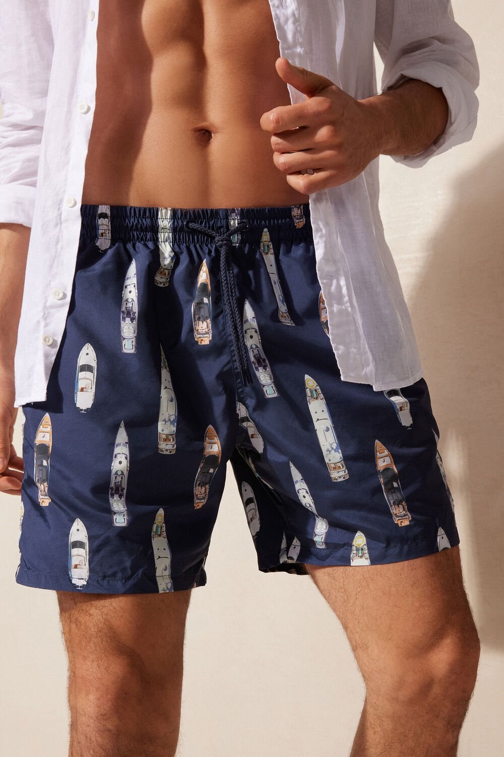 Intimissimi Ship Print Swim Trunks Blue - | 8143ONVGA