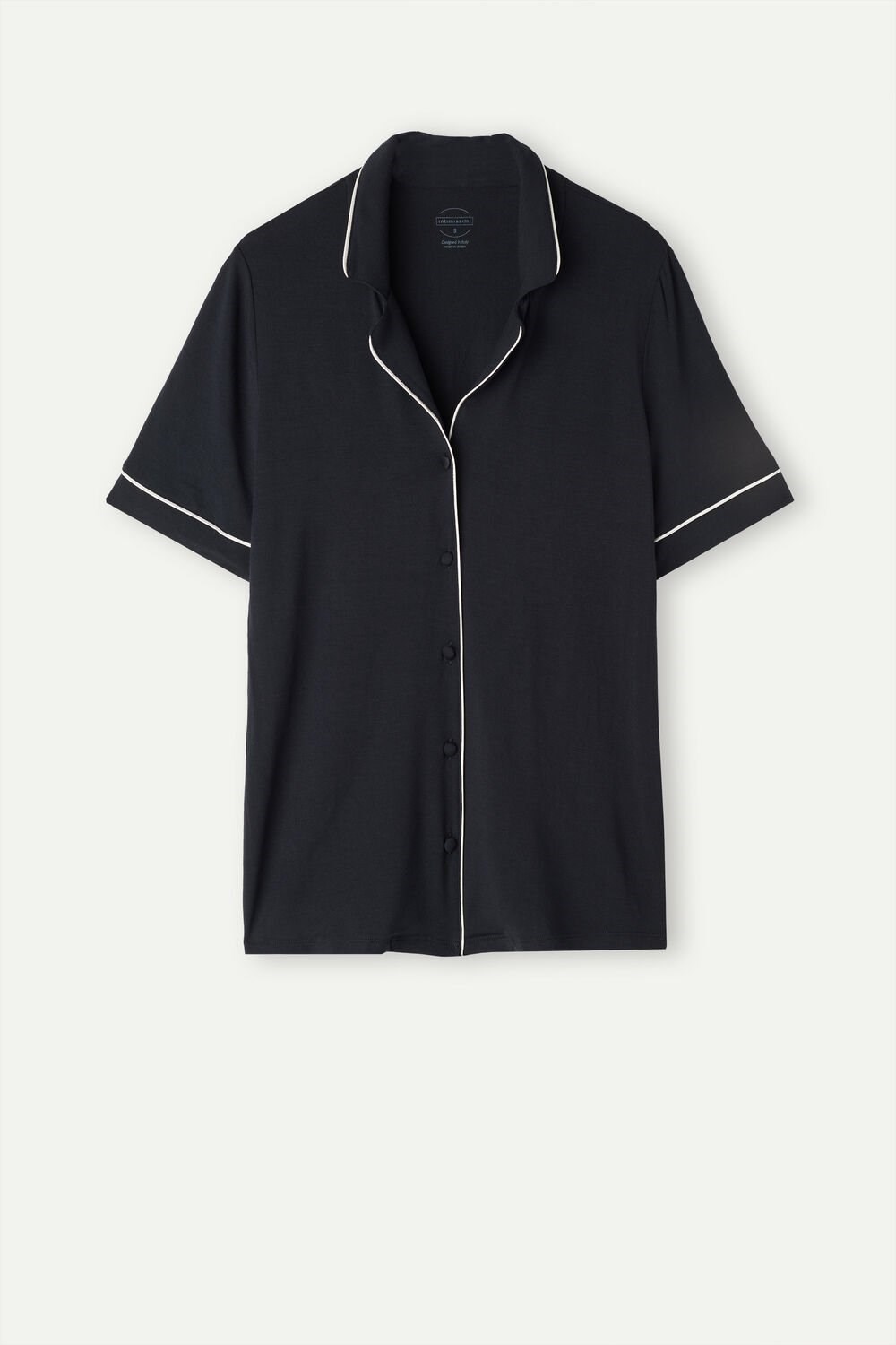 Intimissimi Short Sleeve Button Up Shirt in Modal Black - 019 - Black | 8492VZHYC