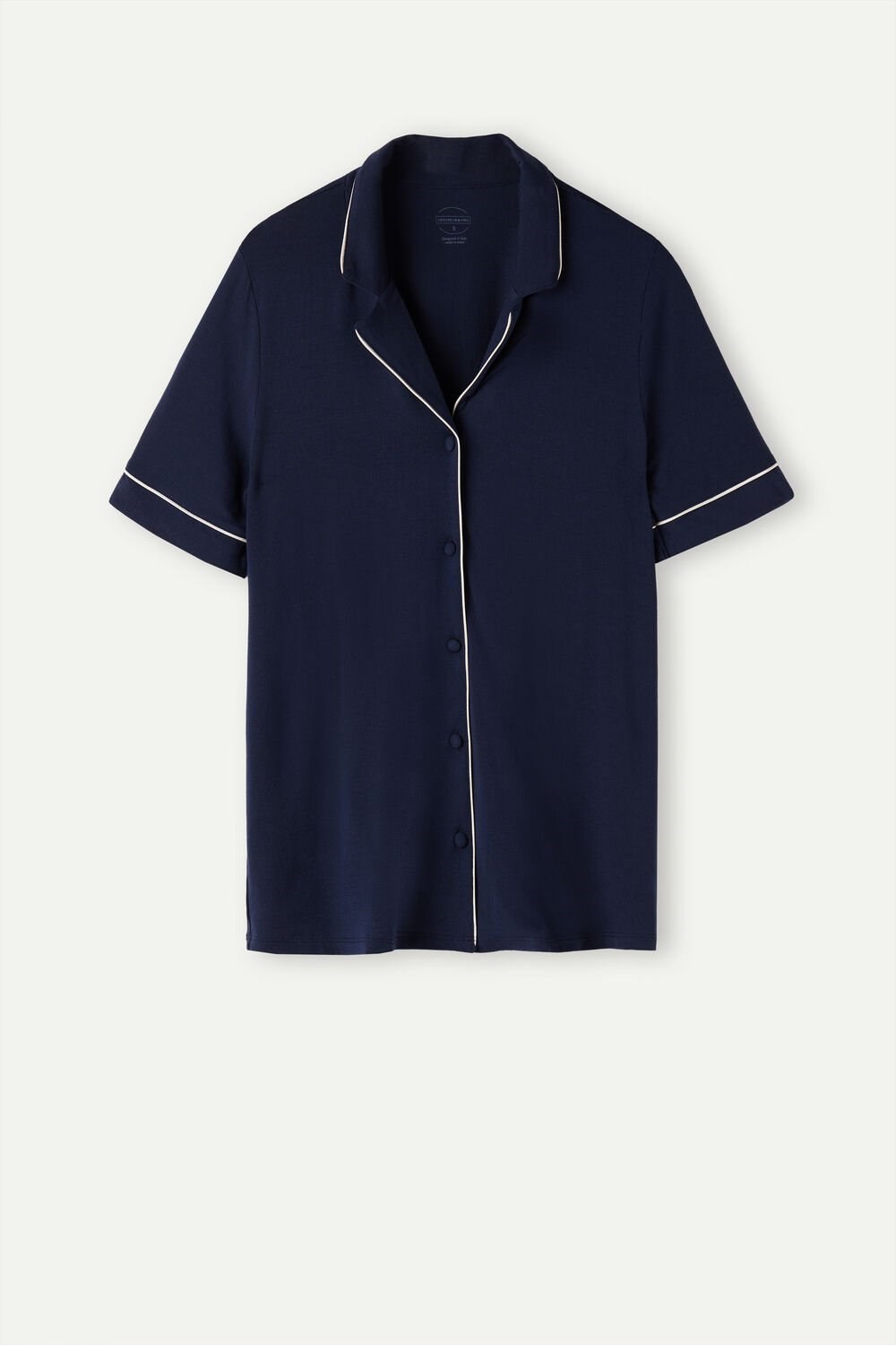 Intimissimi Short Sleeve Button Up Shirt in Modal Blue - 1467 - Intense Blue | 9810VOZPF