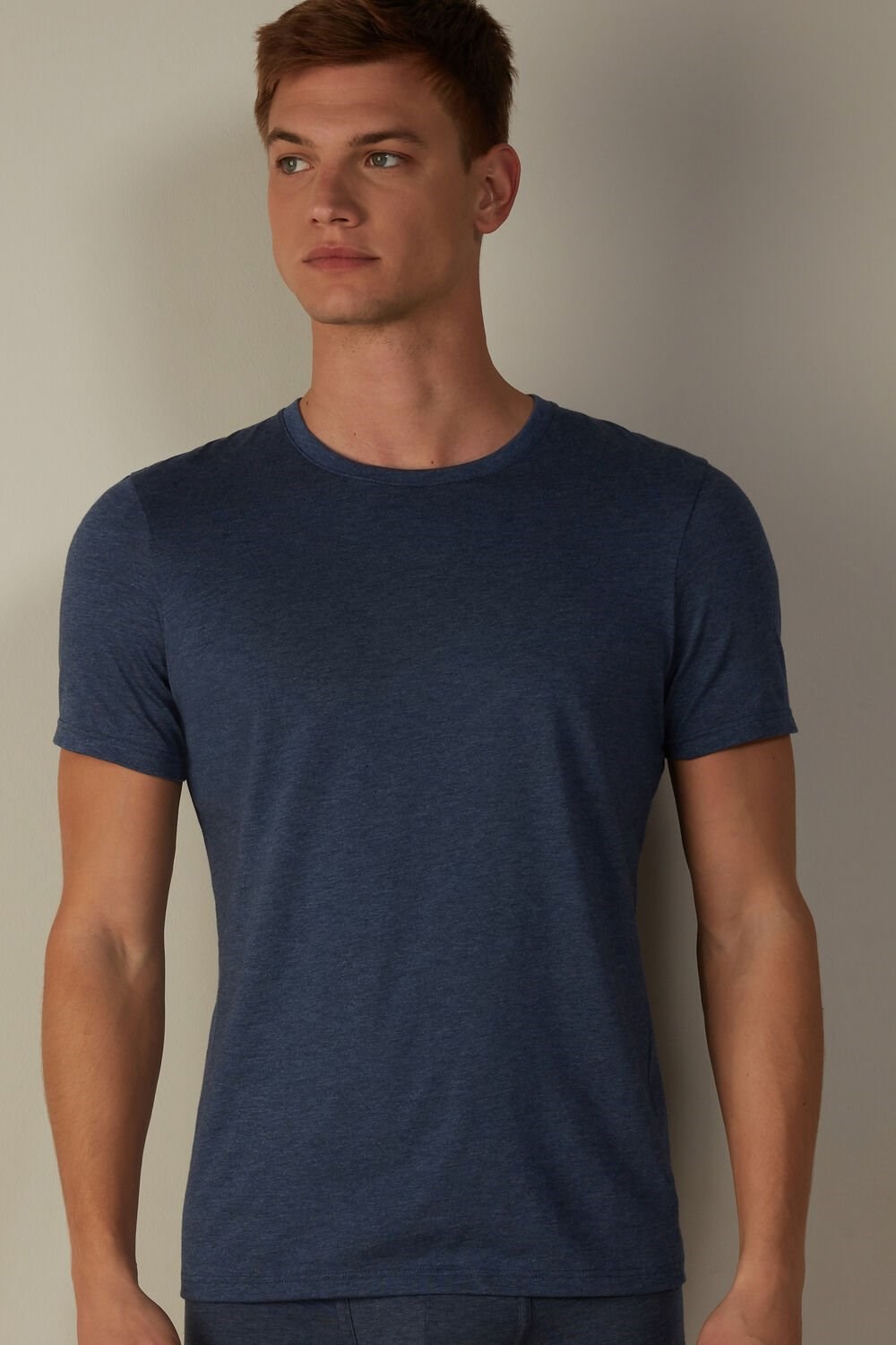 Intimissimi Short Sleeve Crew Neck T Shirt in Supima® Cotton Blue - 5210 - Denim Blue Blend | 0923GCTQL