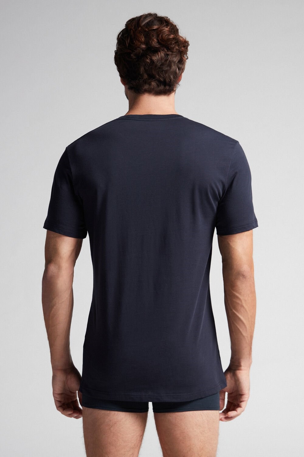 Intimissimi Short Sleeve Crew Neck T Shirt in Supima® Cotton 800 - Midnight Blue | 3486LRBPC