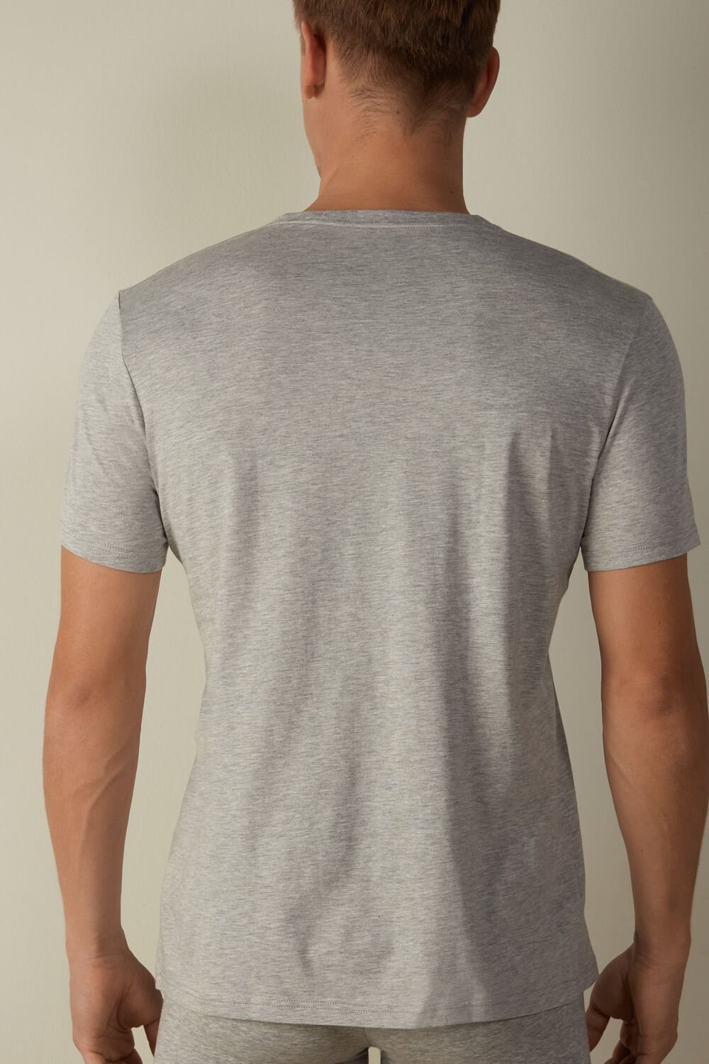 Intimissimi Short Sleeve Crew Neck T Shirt in Supima® Cotton Grey - 031 - Light Heathered Grey | 5694OQLIW