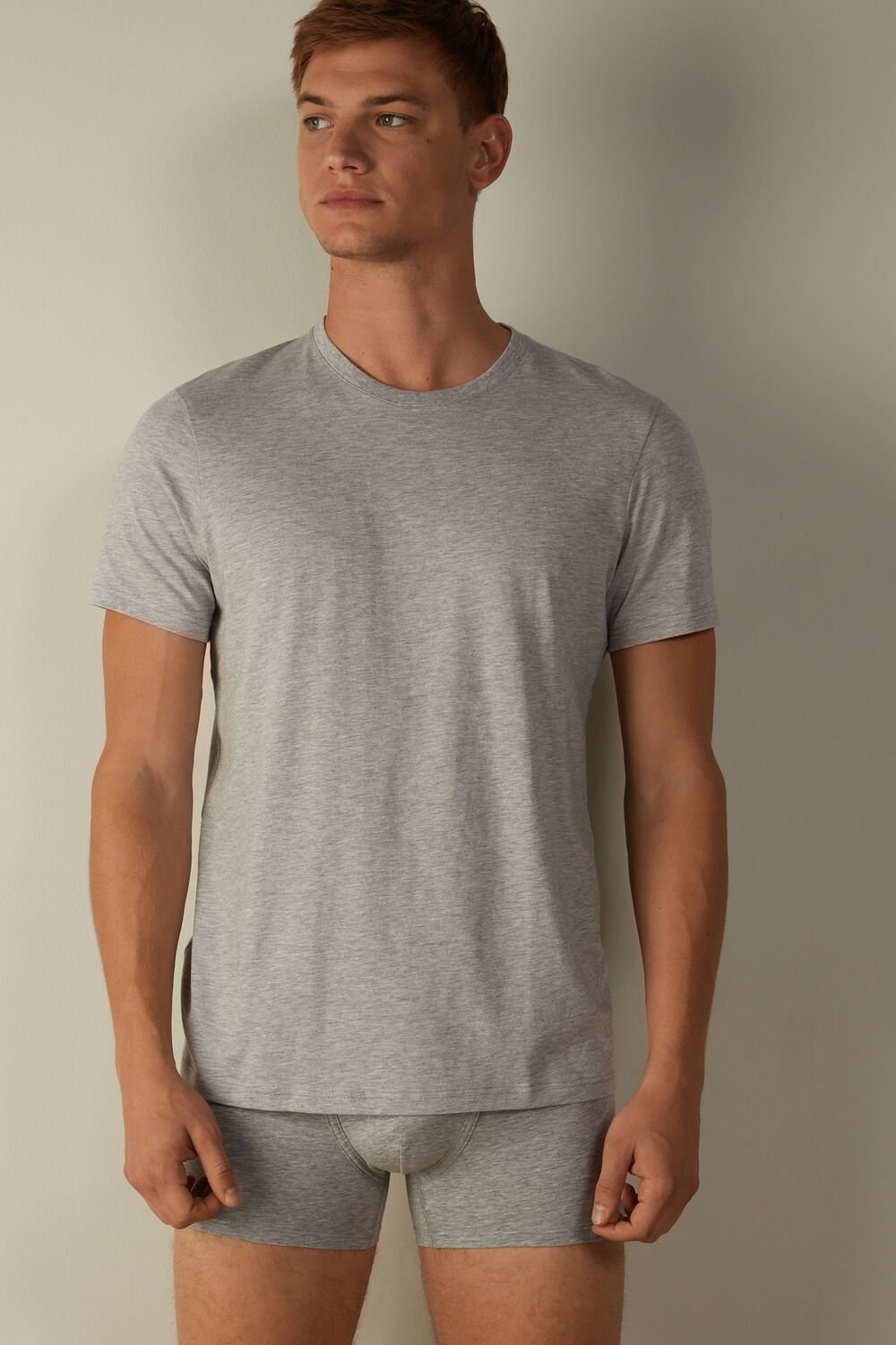 Intimissimi Short Sleeve Crew Neck T Shirt in Supima® Cotton Grey - 031 - Light Heathered Grey | 5694OQLIW