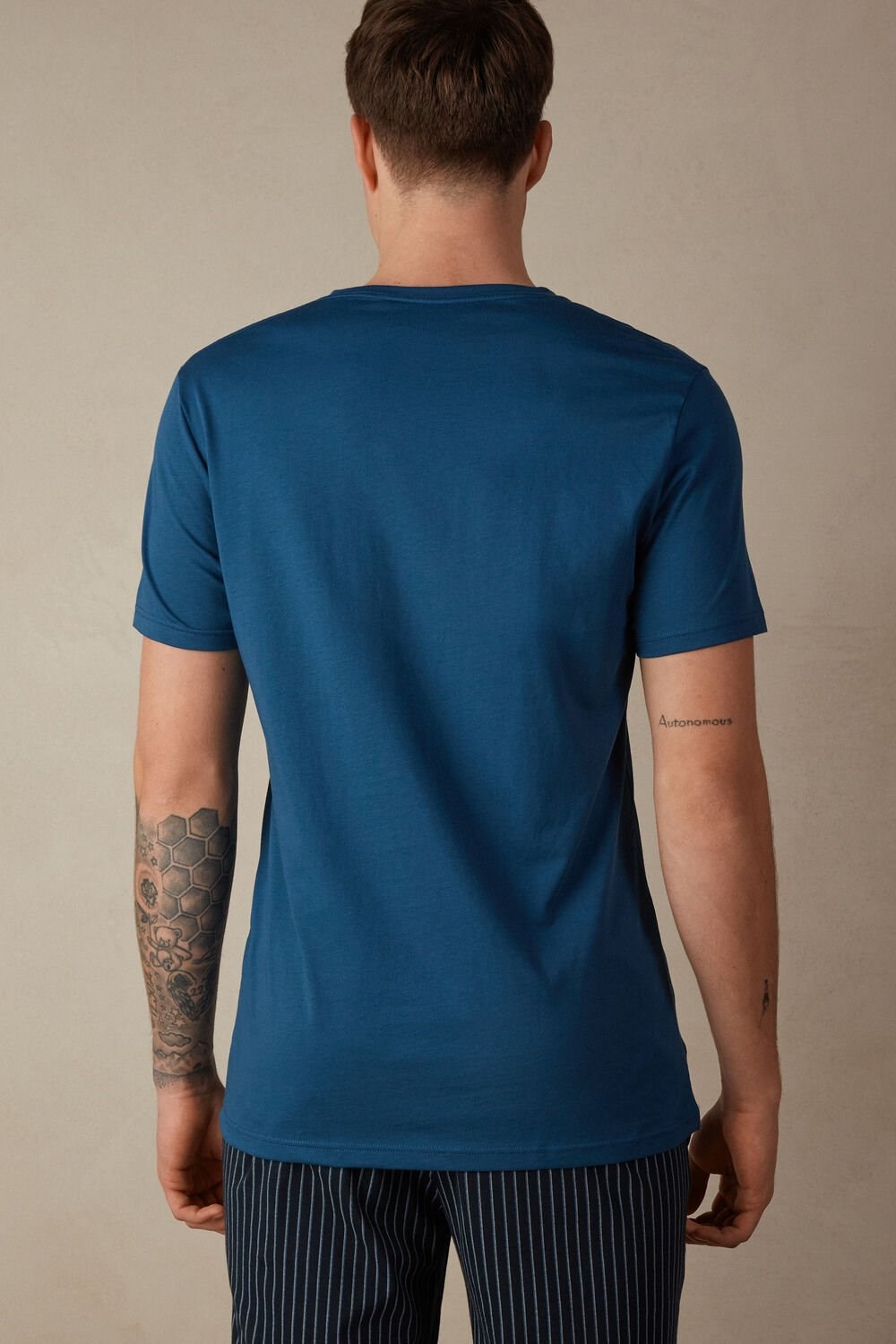 Intimissimi Short Sleeve Crew Neck T Shirt in Supima® Cotton Blue - 202j - Mist Blue | 6032WLBRT