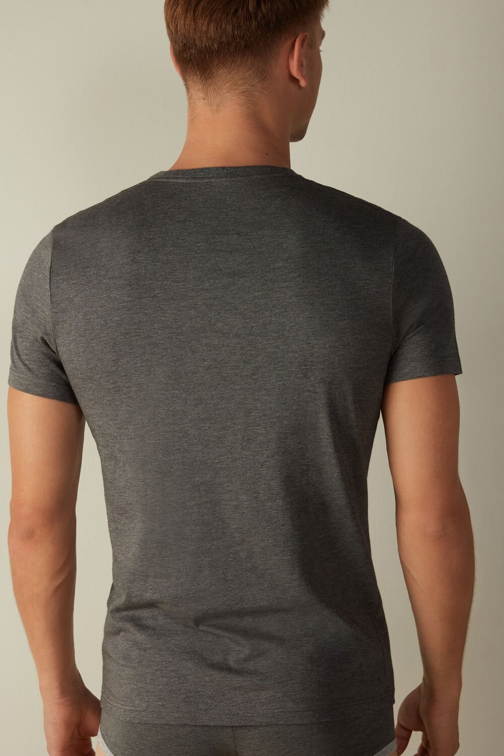 Intimissimi Short Sleeve Crew Neck T Shirt in Supima® Cotton Dark Grey - 5227 - Heathered Graphite Grey | 6749XLNSU