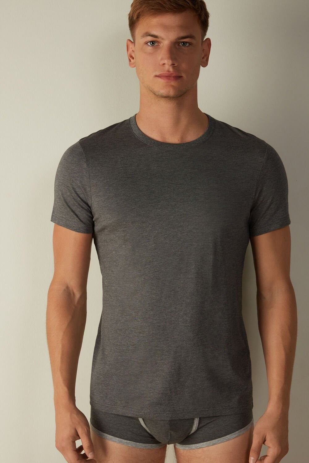 Intimissimi Short Sleeve Crew Neck T Shirt in Supima® Cotton Dark Grey - 5227 - Heathered Graphite Grey | 6749XLNSU