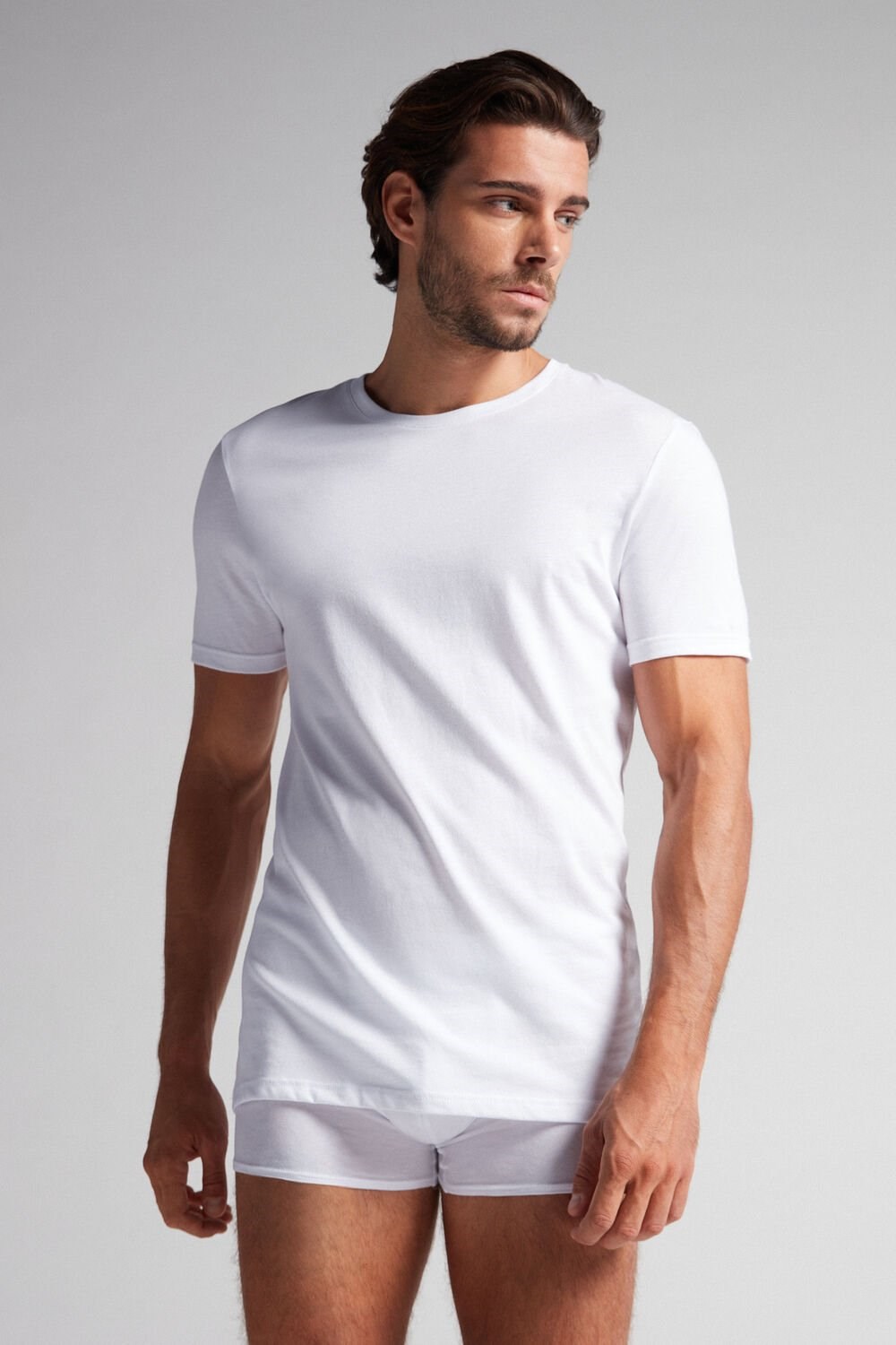 Intimissimi Short Sleeve Crew Neck T Shirt in Supima® Cotton White - 001 - White | 9402HUZMG