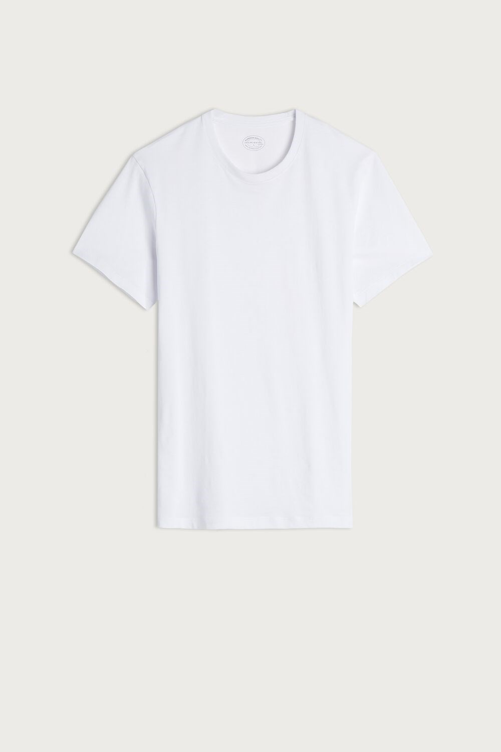 Intimissimi Short Sleeve Crew Neck T Shirt in Supima® Cotton White - 001 - White | 9402HUZMG