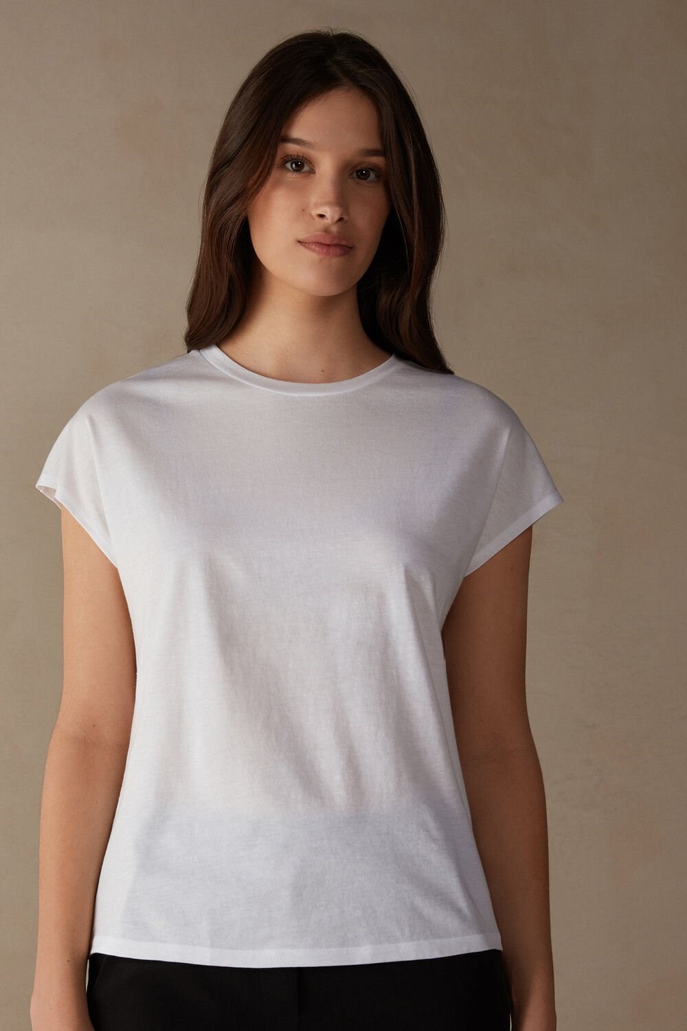 Intimissimi Short Sleeve Crew Neck Top in Supima® Ultrafresh cotton White - 001 - White | 7154KYHVA