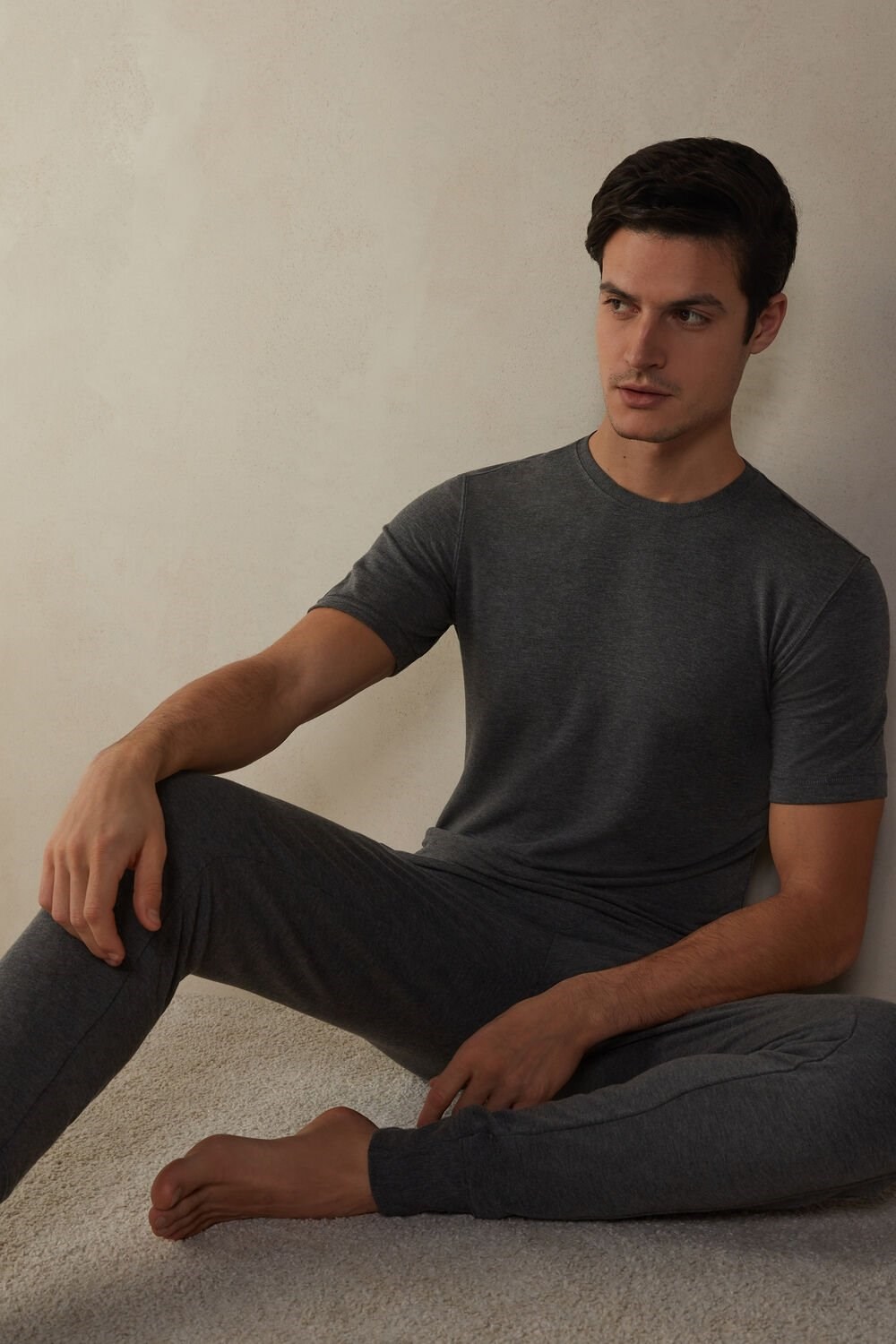 Intimissimi Short-Sleeve Modal-Cashmere Top Dark Grey - 5227 - Heathered Graphite Grey | 7564PTEUD