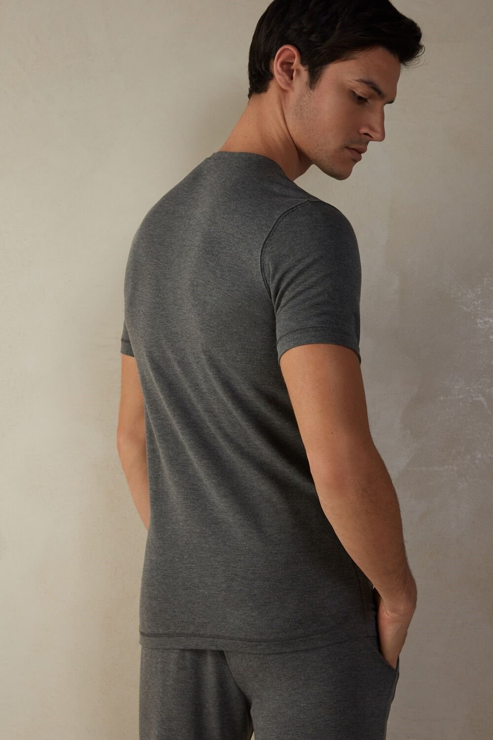 Intimissimi Short-Sleeve Modal-Cashmere Top Dark Grey - 5227 - Heathered Graphite Grey | 7564PTEUD