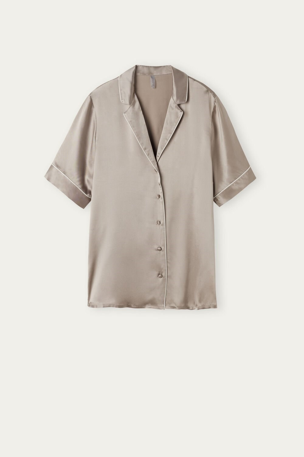 Intimissimi Short Sleeve Silk Shirt with Contrast Trim Natural - 651i - Powder Beige | 3651NBICM