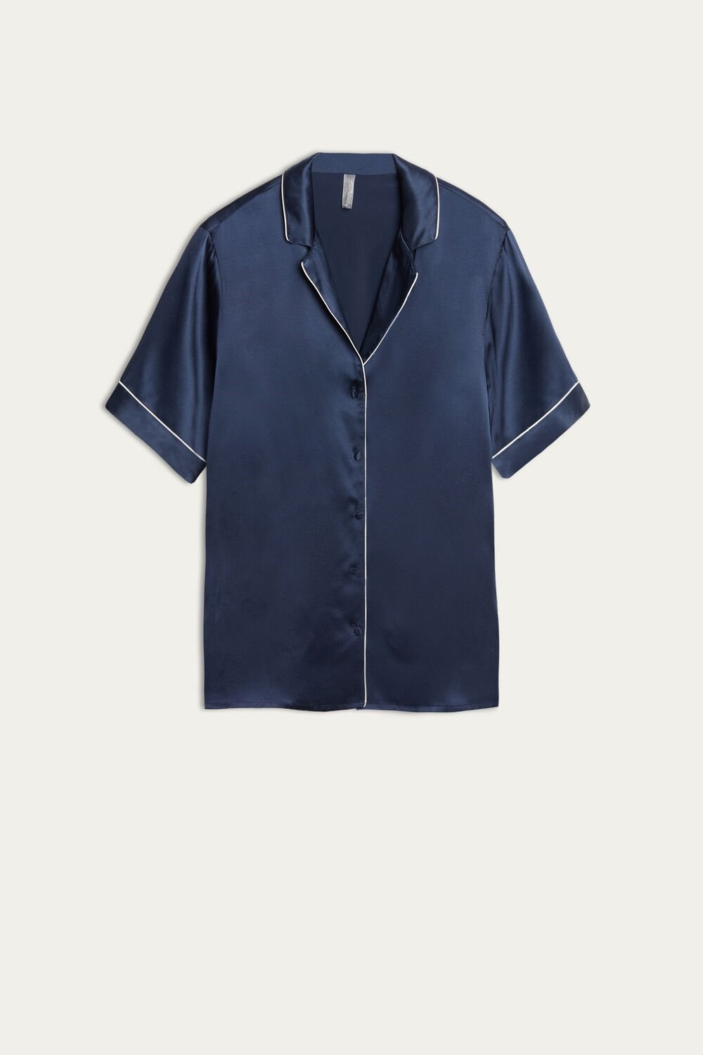 Intimissimi Short Sleeve Silk Shirt with Contrast Trim Blue - 3094 - Ink Blue | 4163PWGZU