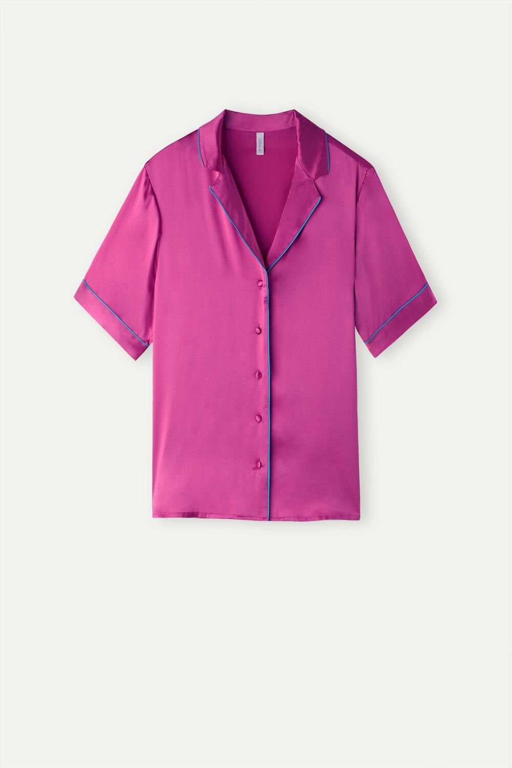 Intimissimi Short Sleeve Silk Shirt with Contrast Trim Pink - 206j - Valentine Pink | 5893LXNVT