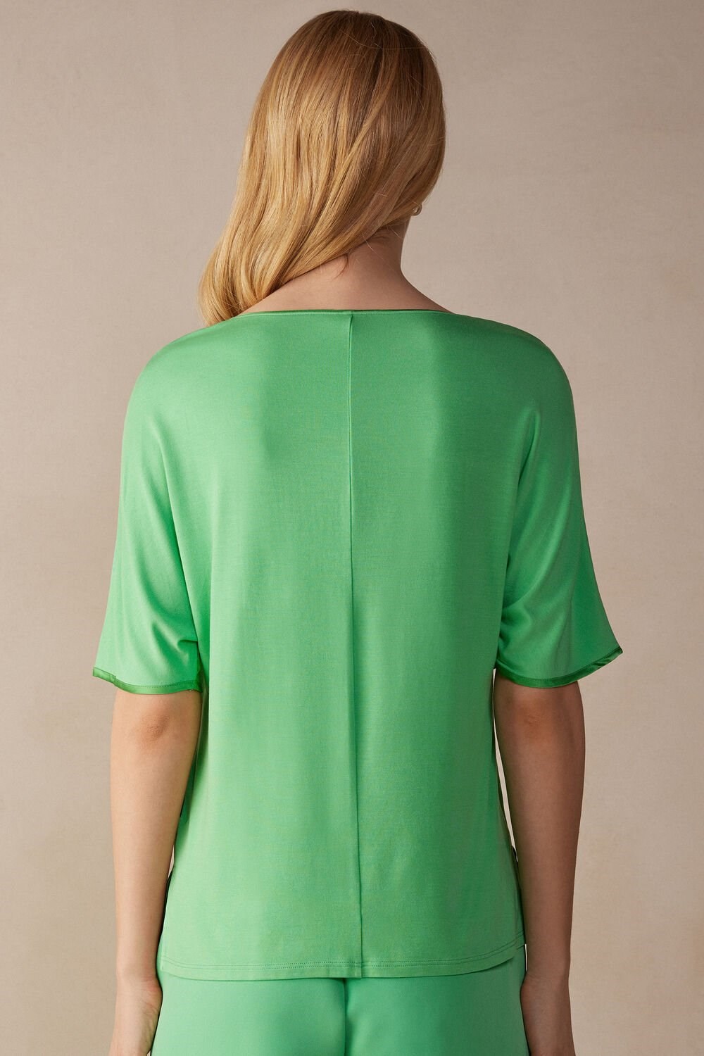 Intimissimi Short Sleeve Silk and Modal Top Green - 218j - Apple Mint | 0154MXFLE