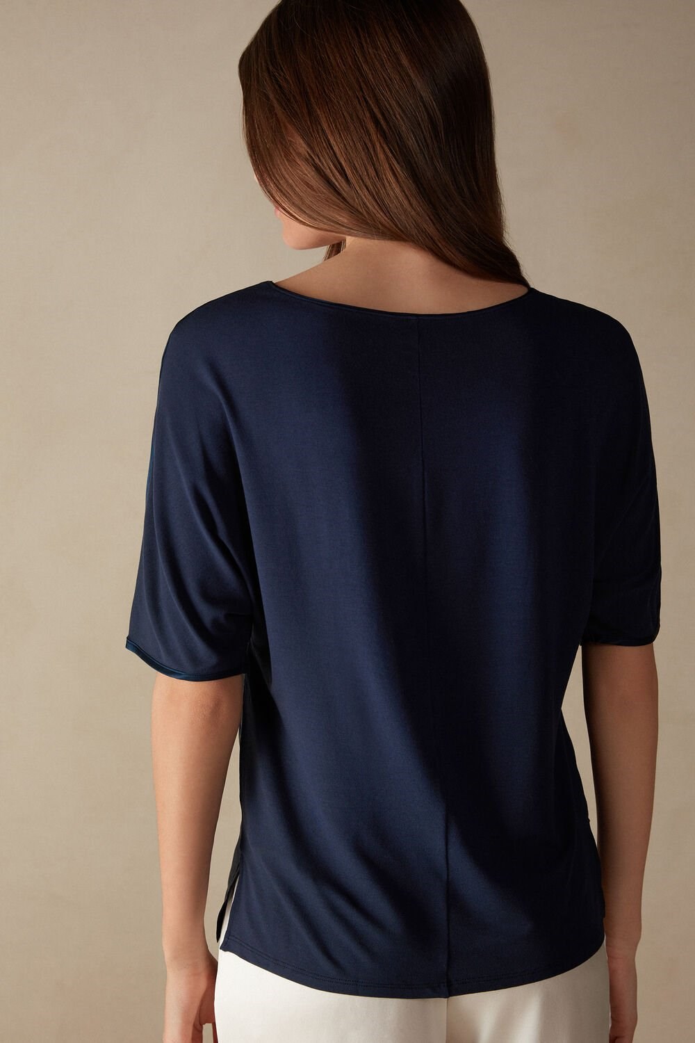 Intimissimi Short Sleeve Silk and Modal Top Blue - 1467 - Intense Blue | 1420RYZTU