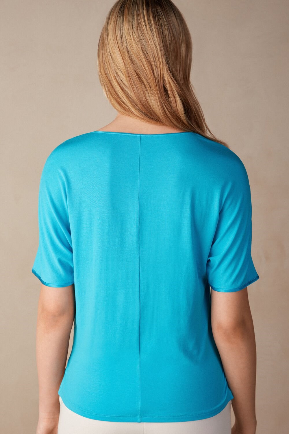 Intimissimi Short Sleeve Silk and Modal Top Blue - 210j - Digital Turquoise | 4263XAVGN