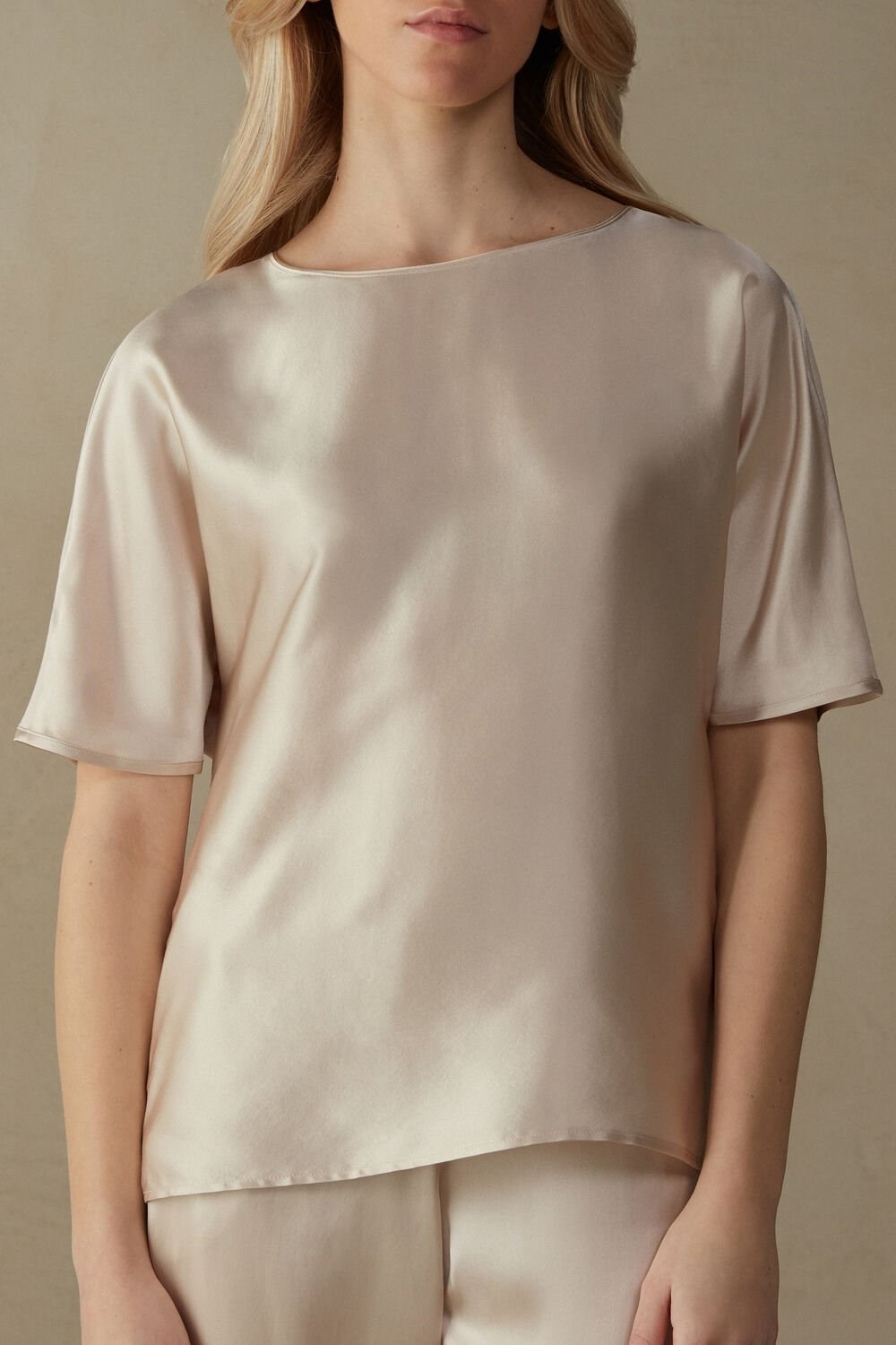 Intimissimi Short Sleeve Silk and Modal Top Natural - 2280 - Silk Pink | 9271NGPRM