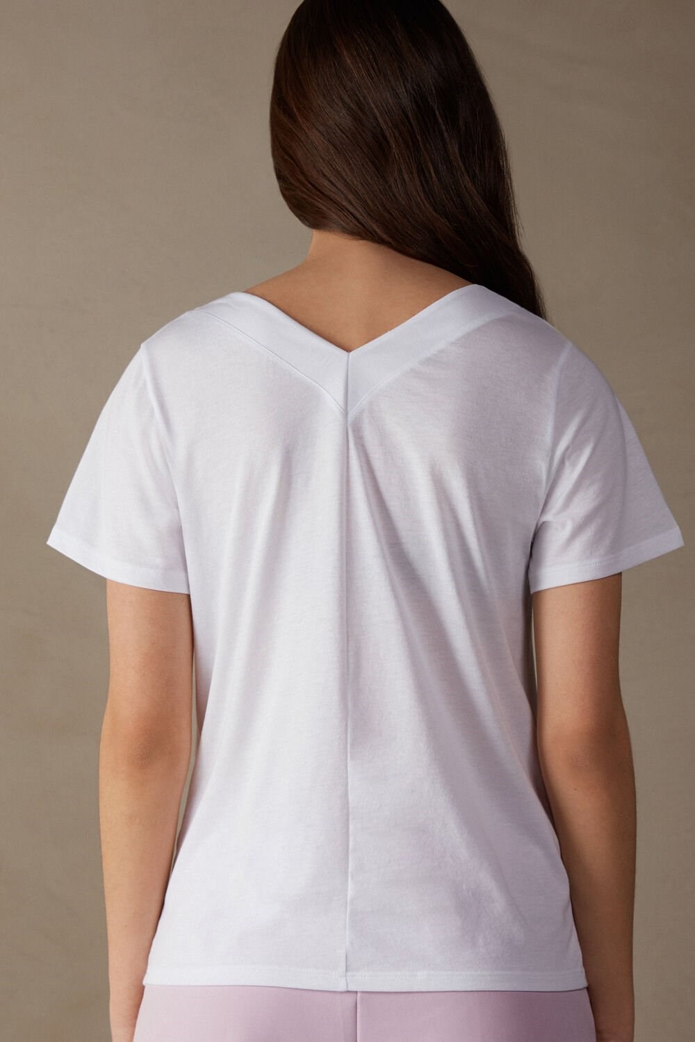 Intimissimi Short Sleeve V-neck Top in Supima® Ultrafresh Cotton White - 001 - White | 1043DHFOL