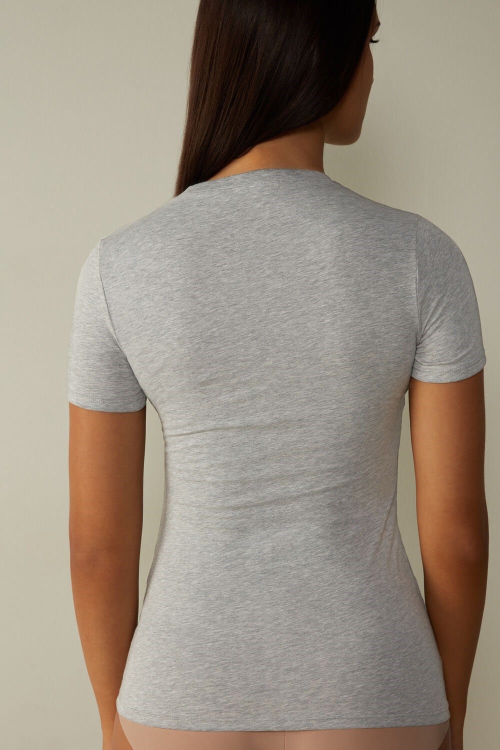 Intimissimi Short-Sleeved Stretch Supima® Cotton Top Grey - 031 - Light Heathered Grey | 7854HNXJV