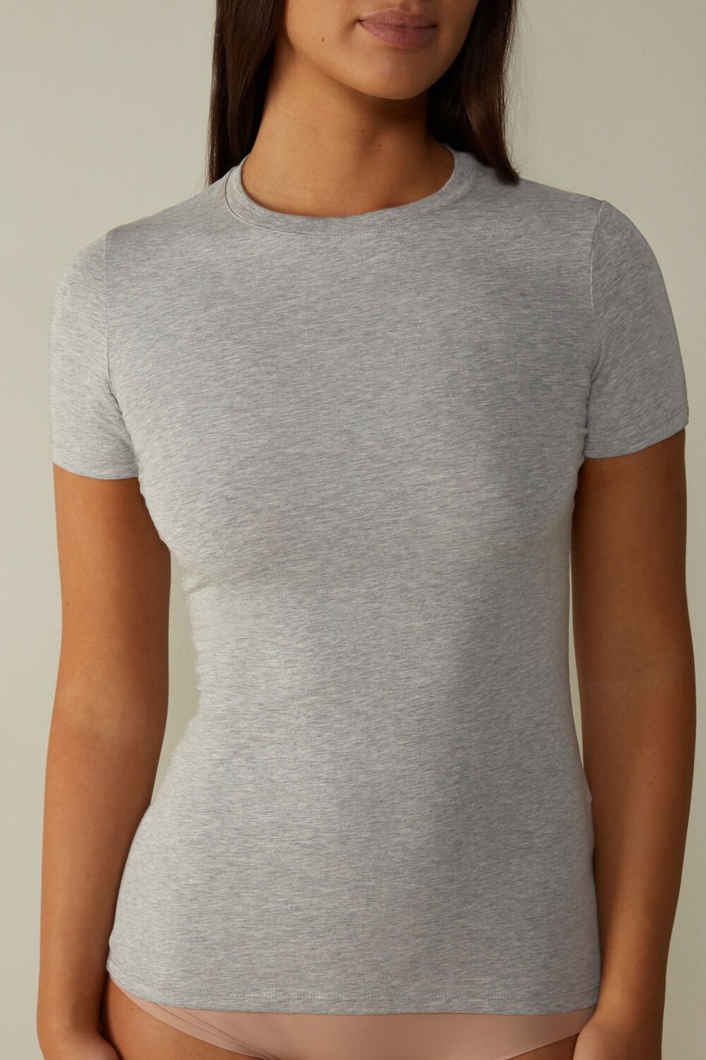 Intimissimi Short-Sleeved Stretch Supima® Cotton Top Grey - 031 - Light Heathered Grey | 7854HNXJV