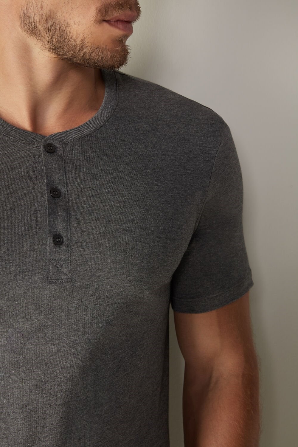 Intimissimi Short-Sleeved Supima® Cotton Shirt Dark Grey - 5227 - Heathered Graphite Grey | 4835LPTKF