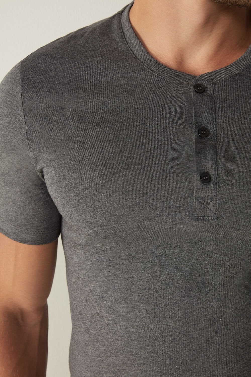 Intimissimi Short-Sleeved Supima® Cotton Shirt Dark Grey - 5227 - Heathered Graphite Grey | 4835LPTKF