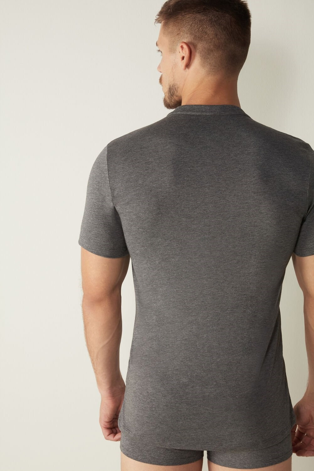 Intimissimi Short-Sleeved Supima® Cotton Shirt Dark Grey - 5227 - Heathered Graphite Grey | 4835LPTKF