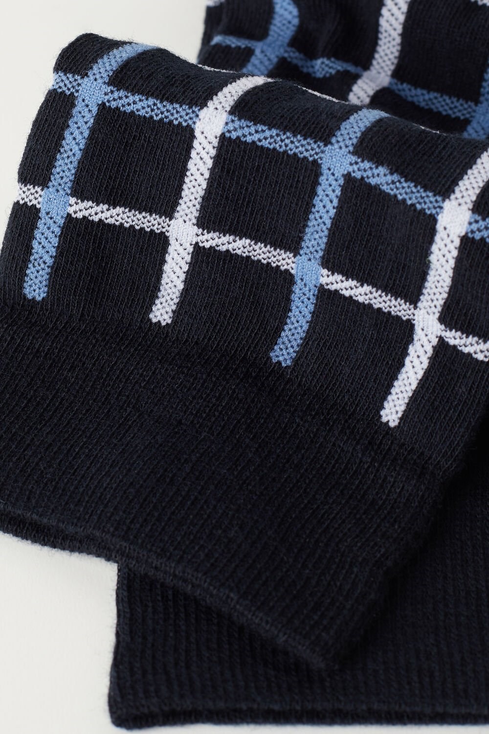 Intimissimi Short Socks in Patterned Cotton Blue - 187j - Dark Blue Check | 3245HOTQZ