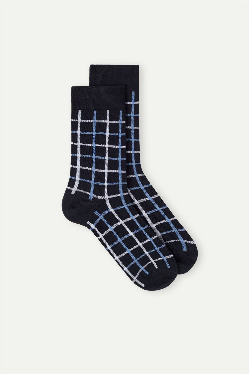 Intimissimi Short Socks in Patterned Cotton Blue - 187j - Dark Blue Check | 3245HOTQZ