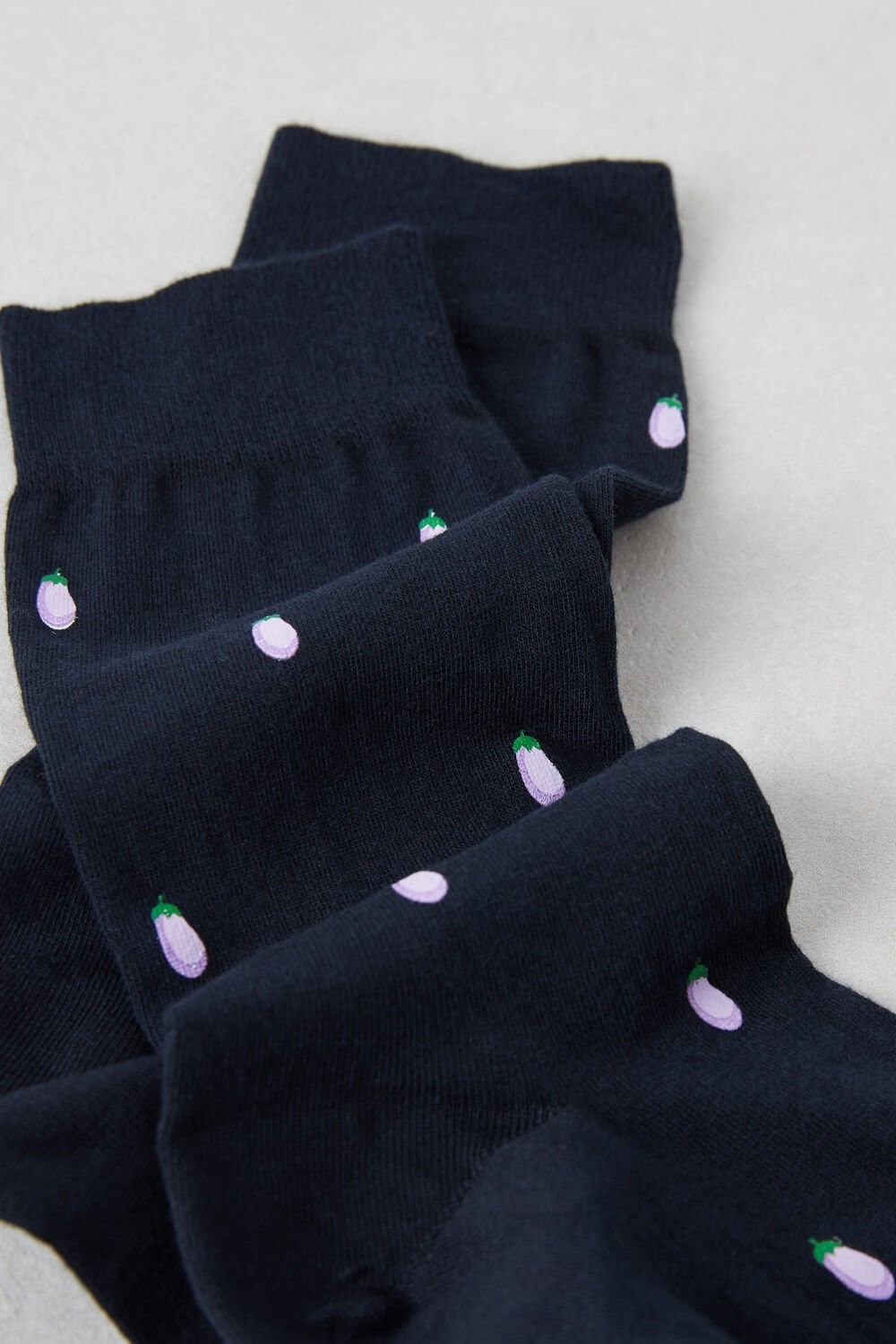 Intimissimi Short Socks in Patterned Cotton Blue - 188j - Dark Blue Eggplant Print | 4509RJLYM