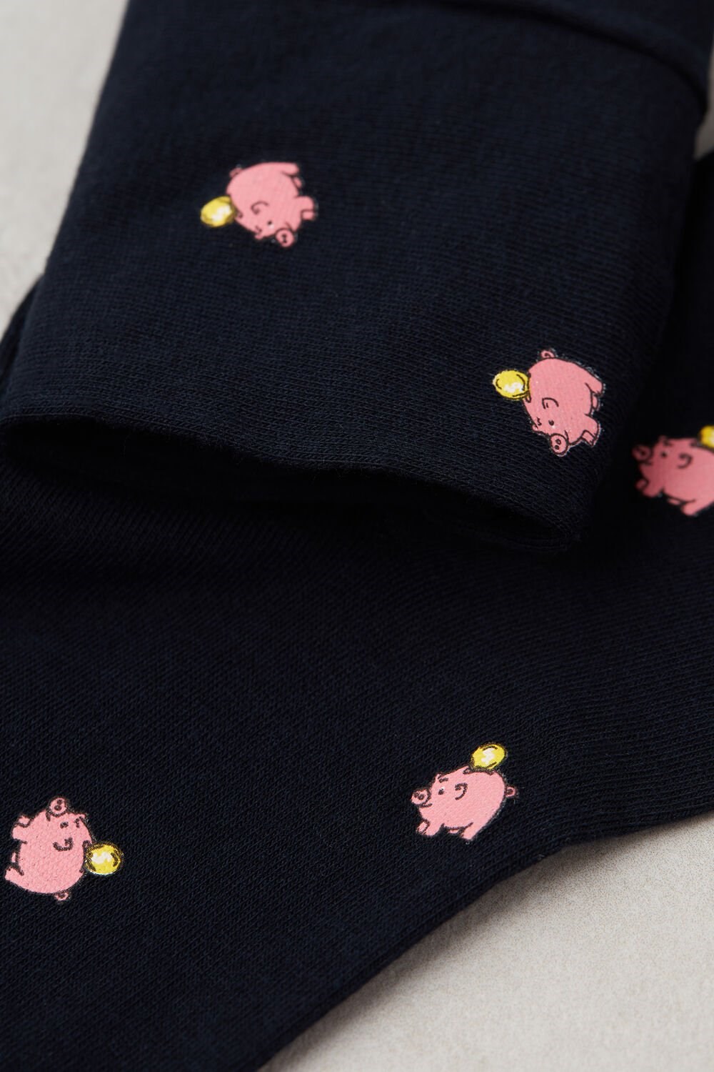 Intimissimi Short Socks in Patterned Cotton Blue - 190j - Dark Blue Piggy Bank Print | 8263PXLSW