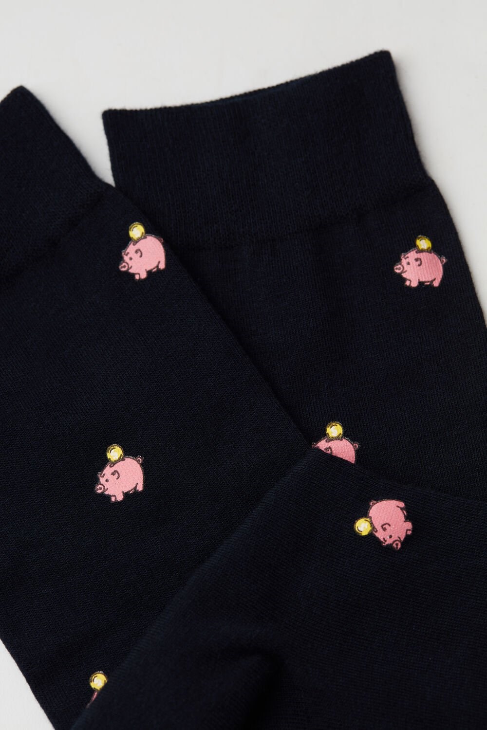 Intimissimi Short Socks in Patterned Cotton Blue - 190j - Dark Blue Piggy Bank Print | 8263PXLSW