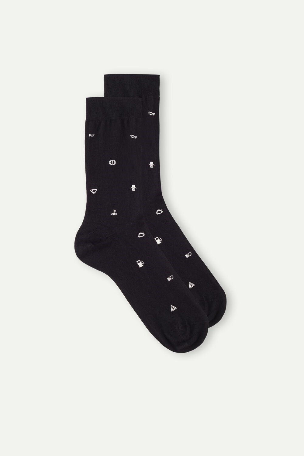 Intimissimi Short Socks in Patterned Cotton Black - 200j - Black Indicator Light Print | 8420WULAR