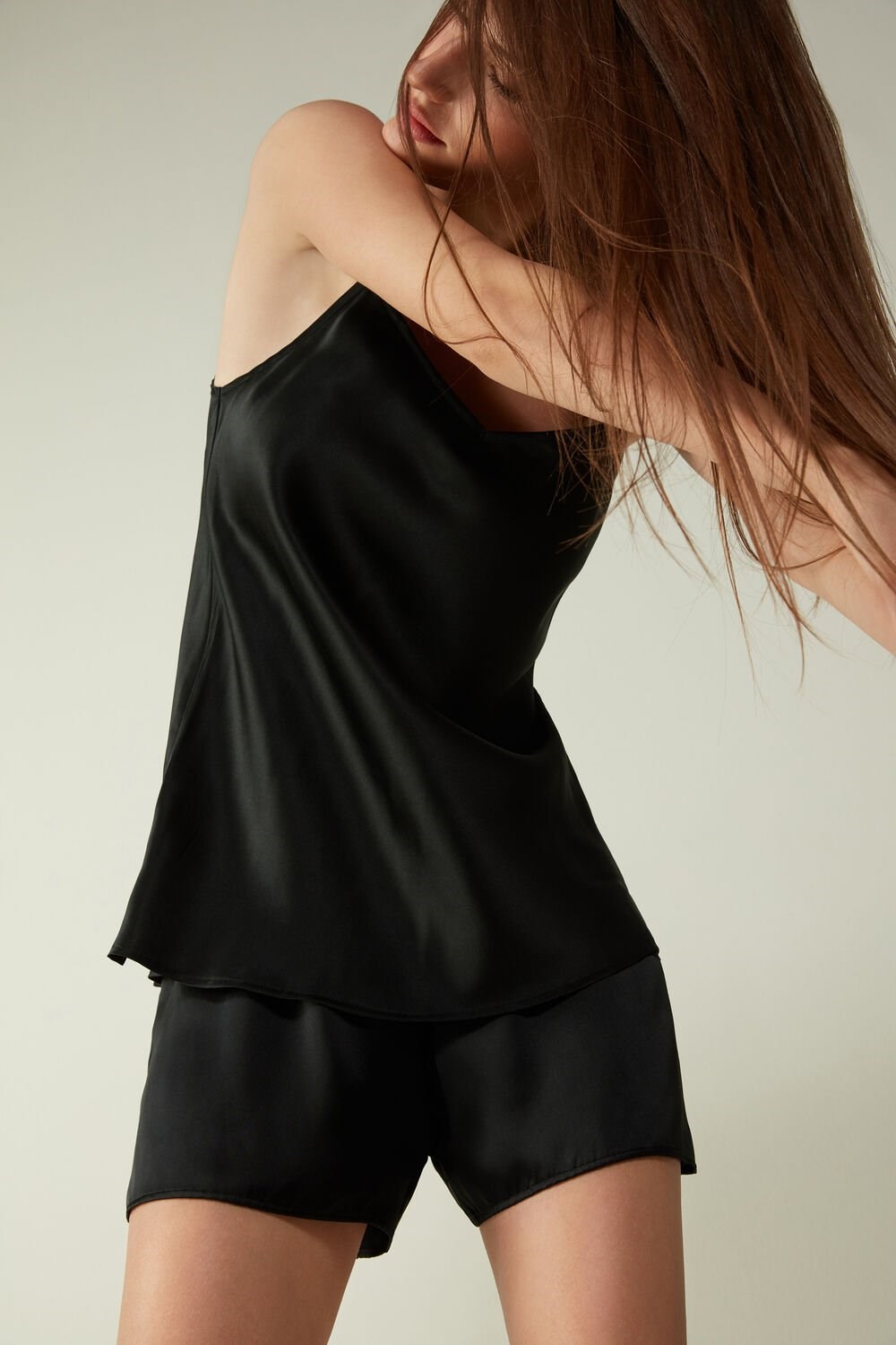 Intimissimi Silk Satin Top with V-neckline Black - 019 - Black | 0859ADZBI