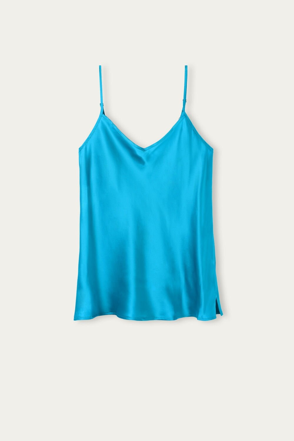 Intimissimi Silk Satin Top with V-neckline Blue - 210j - Digital Turquoise | 9851QNMAJ