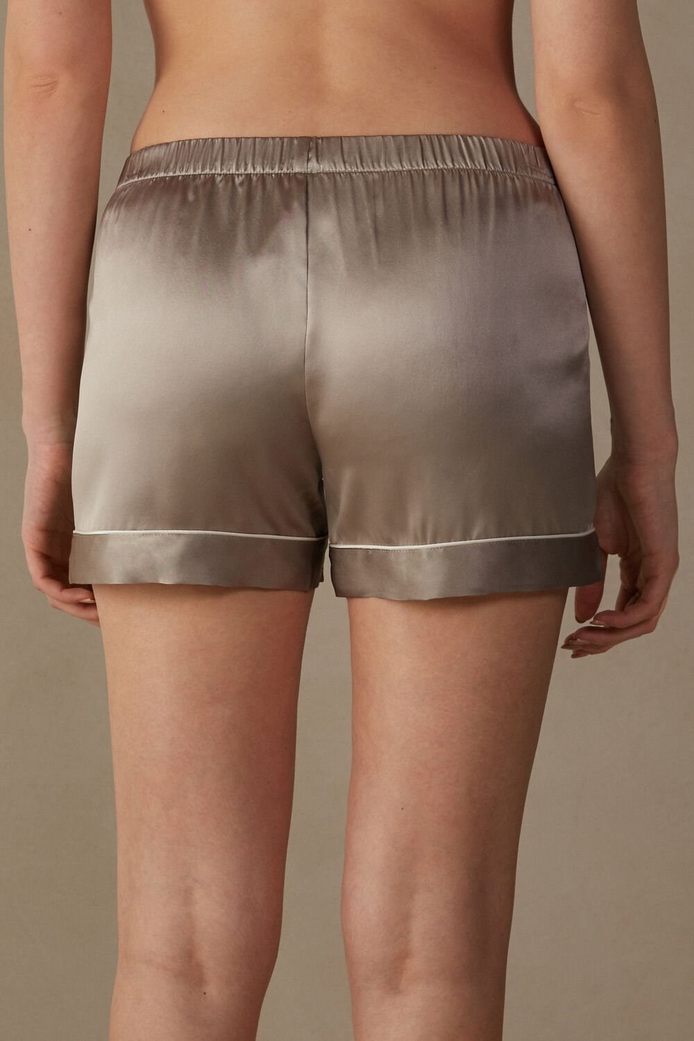 Intimissimi Silk Shorts with Contrast Trim Natural - 651i - Powder Beige | 1987KVTQY