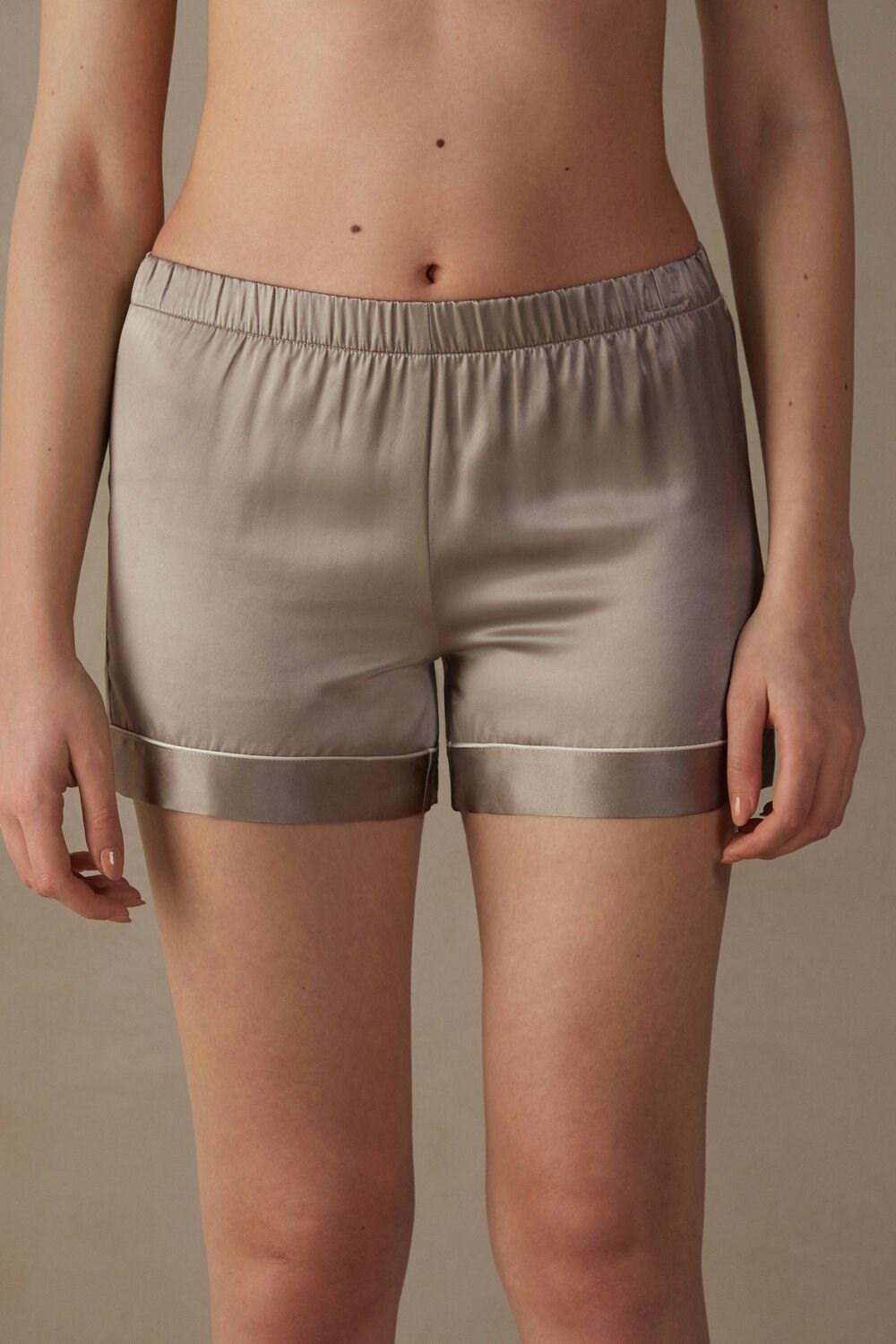 Intimissimi Silk Shorts with Contrast Trim Natural - 651i - Powder Beige | 1987KVTQY