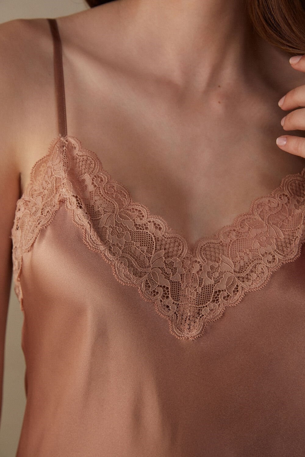 Intimissimi Silk Slip with Lace Insert Detail Natural - 163i - Satin Pink | 3091ZTRHO