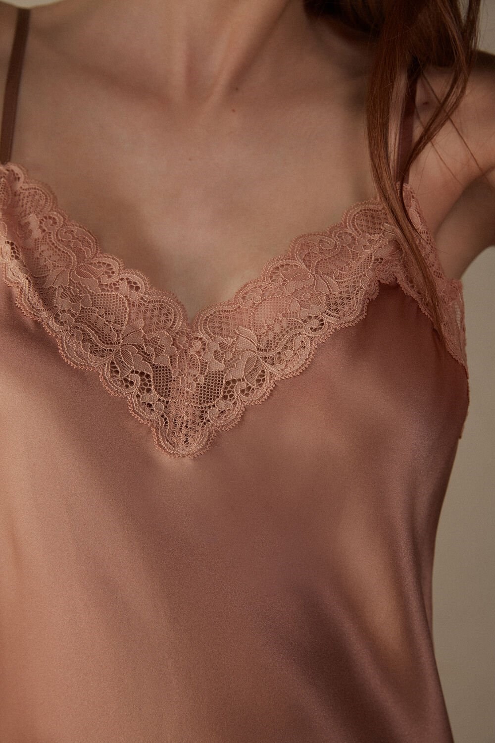 Intimissimi Silk Slip with Lace Insert Detail Natural - 163i - Satin Pink | 3091ZTRHO