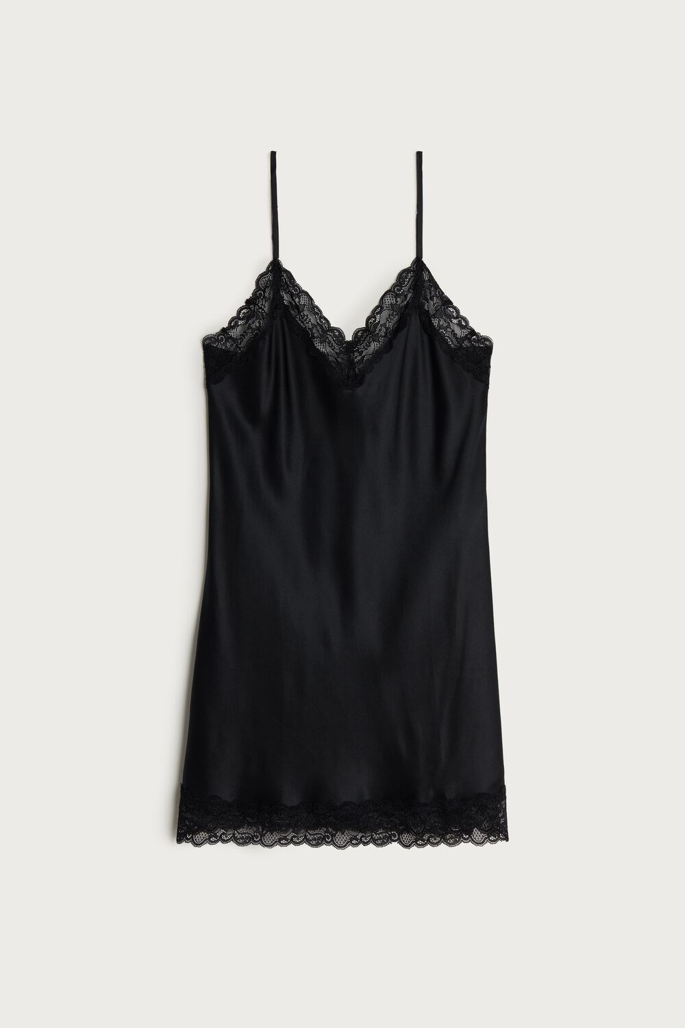 Intimissimi Silk Slip with Lace Insert Detail Black | 3816PHBUV