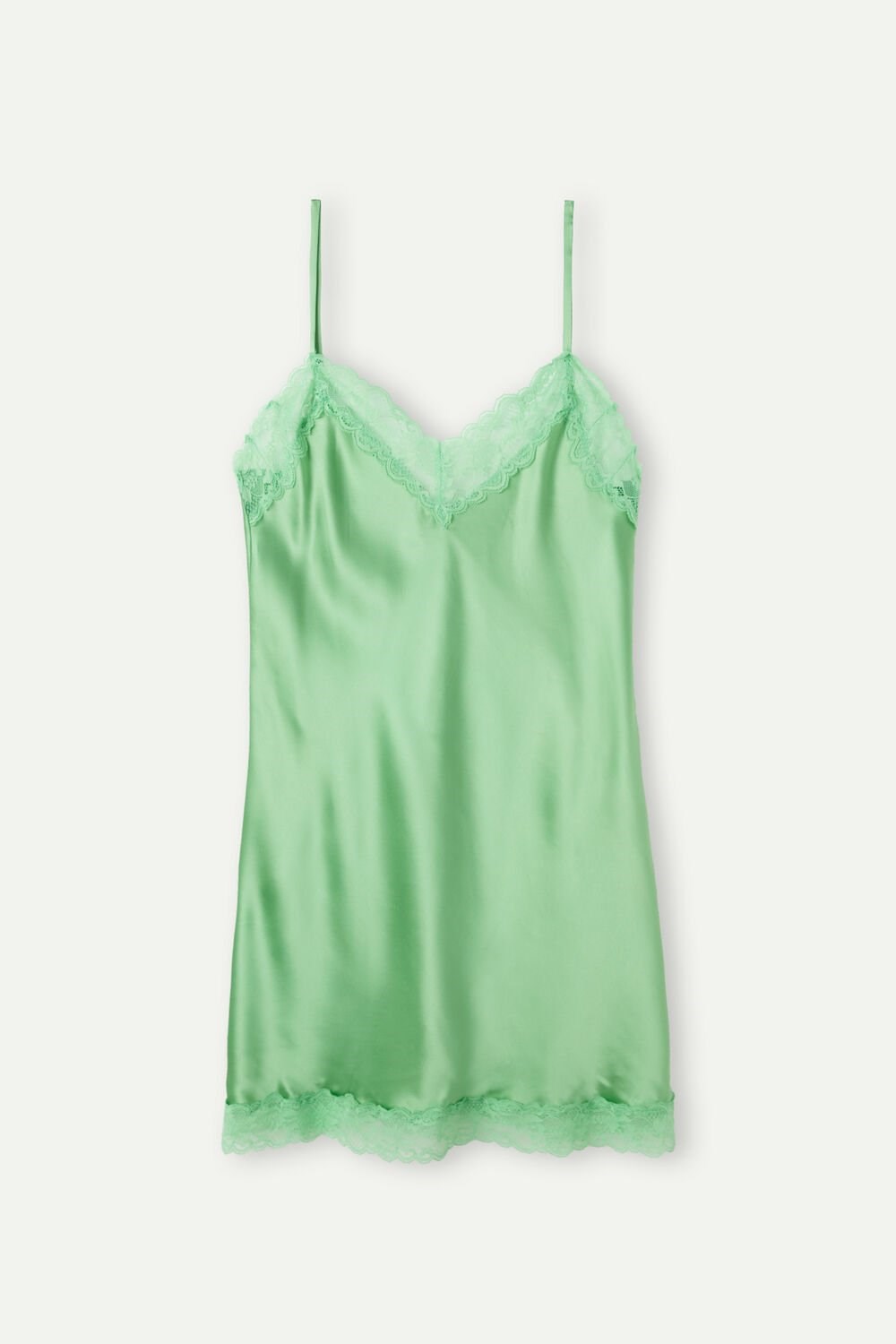 Intimissimi Silk Slip with Lace Insert Detail Green - 218j - Apple Mint | 4357UIJRX