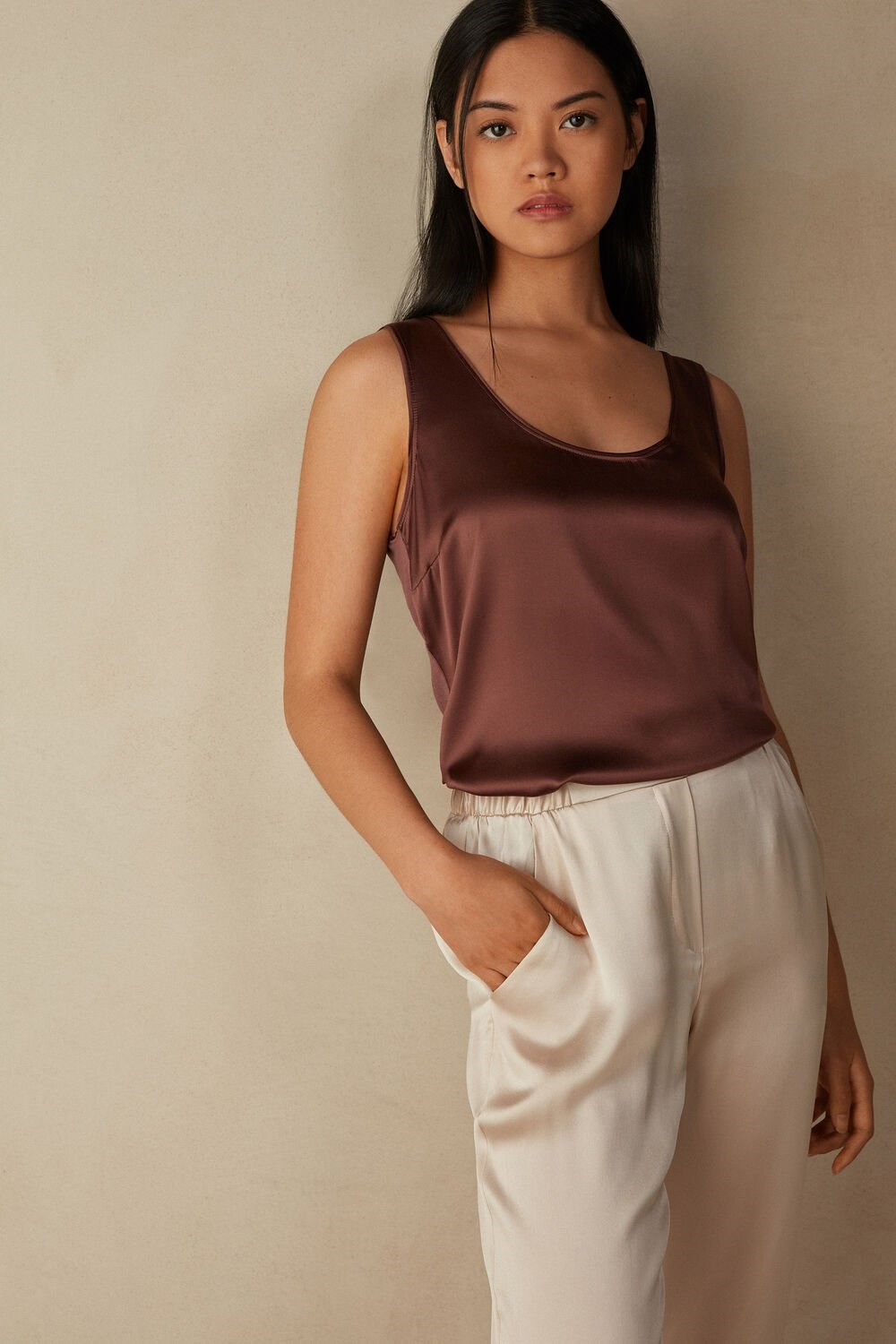 Intimissimi Silk and Modal Tank Top Brown - 002j - Nutmeg Brown | 5201LMDJF